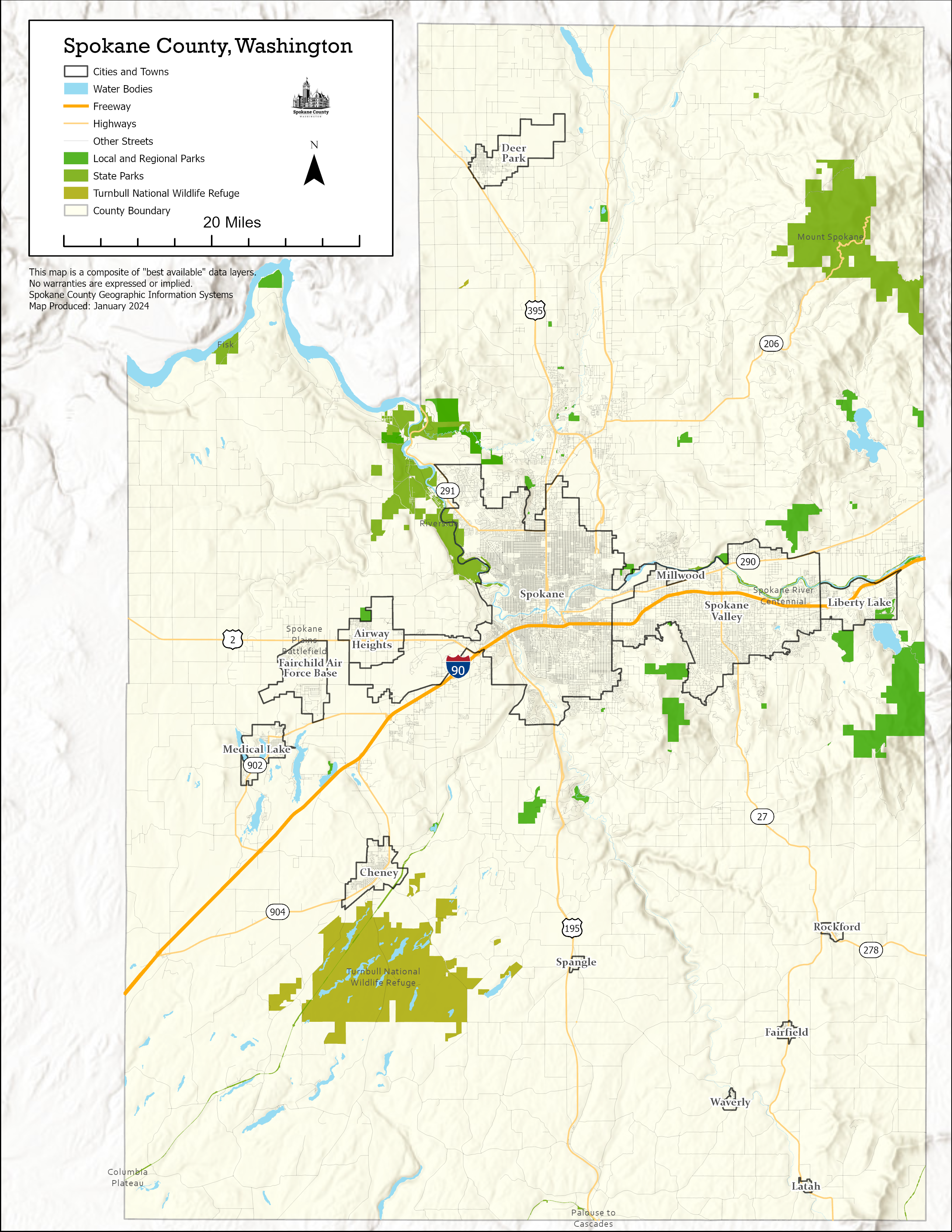 Map of Spokane County